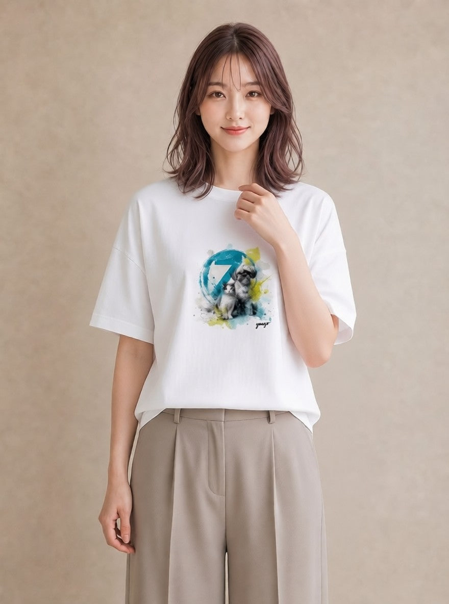 グラフィックTシャツ レディース 狆 犬 いぬ イラスト 旅行コーデ ミセス 春コーデ 白T YMAZO