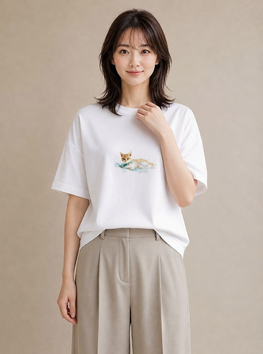 グラフィックTシャツ レディース 茶トラ 茶猫 猫 ねこ イラスト 個性的 買い物 夏コーデ 白T YMAZO