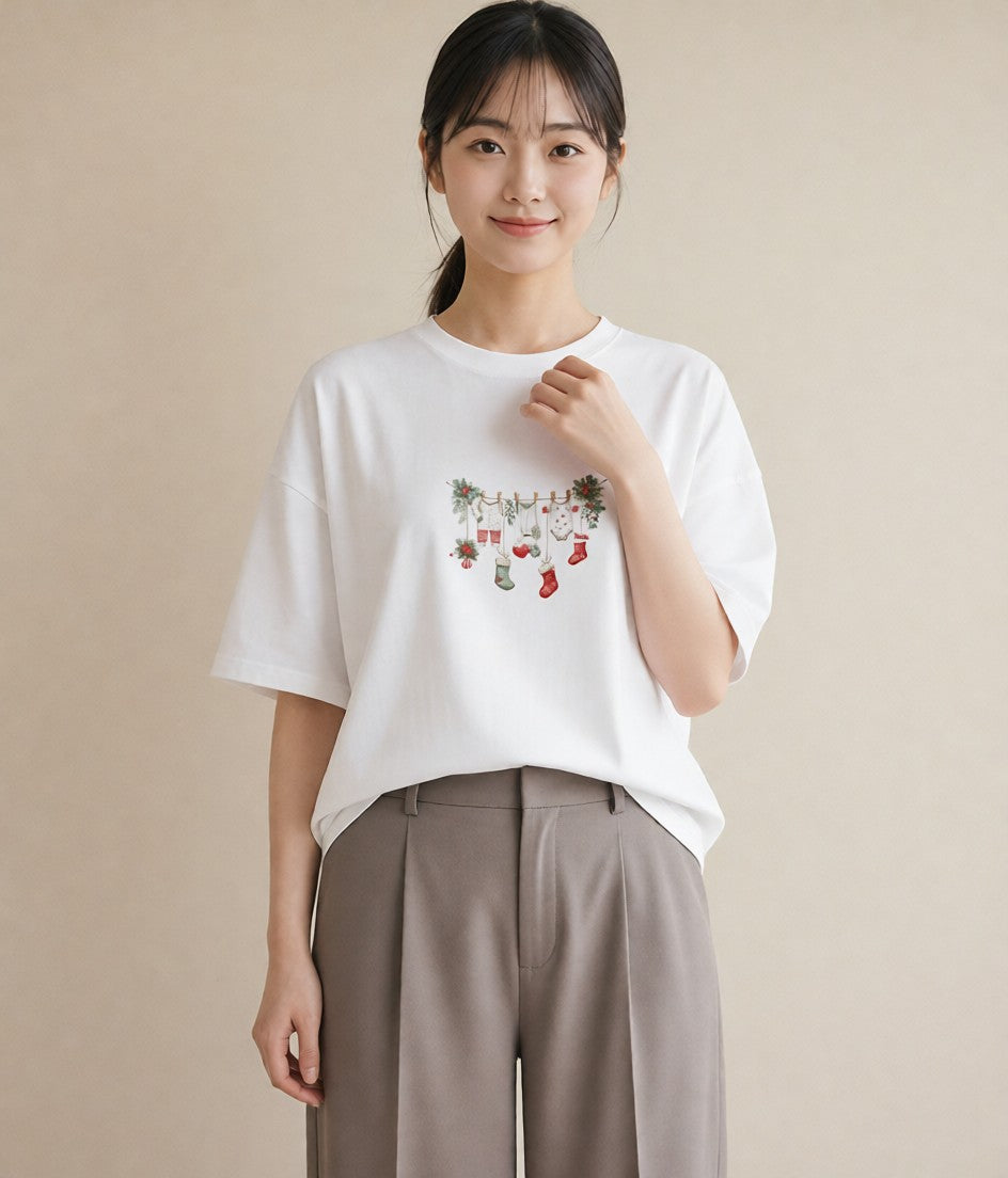 Tシャツ レディース 洗濯物 風 ナチュラル アンティーク イラスト ガーリー 買い物 夏コーデ 白T YMAZO