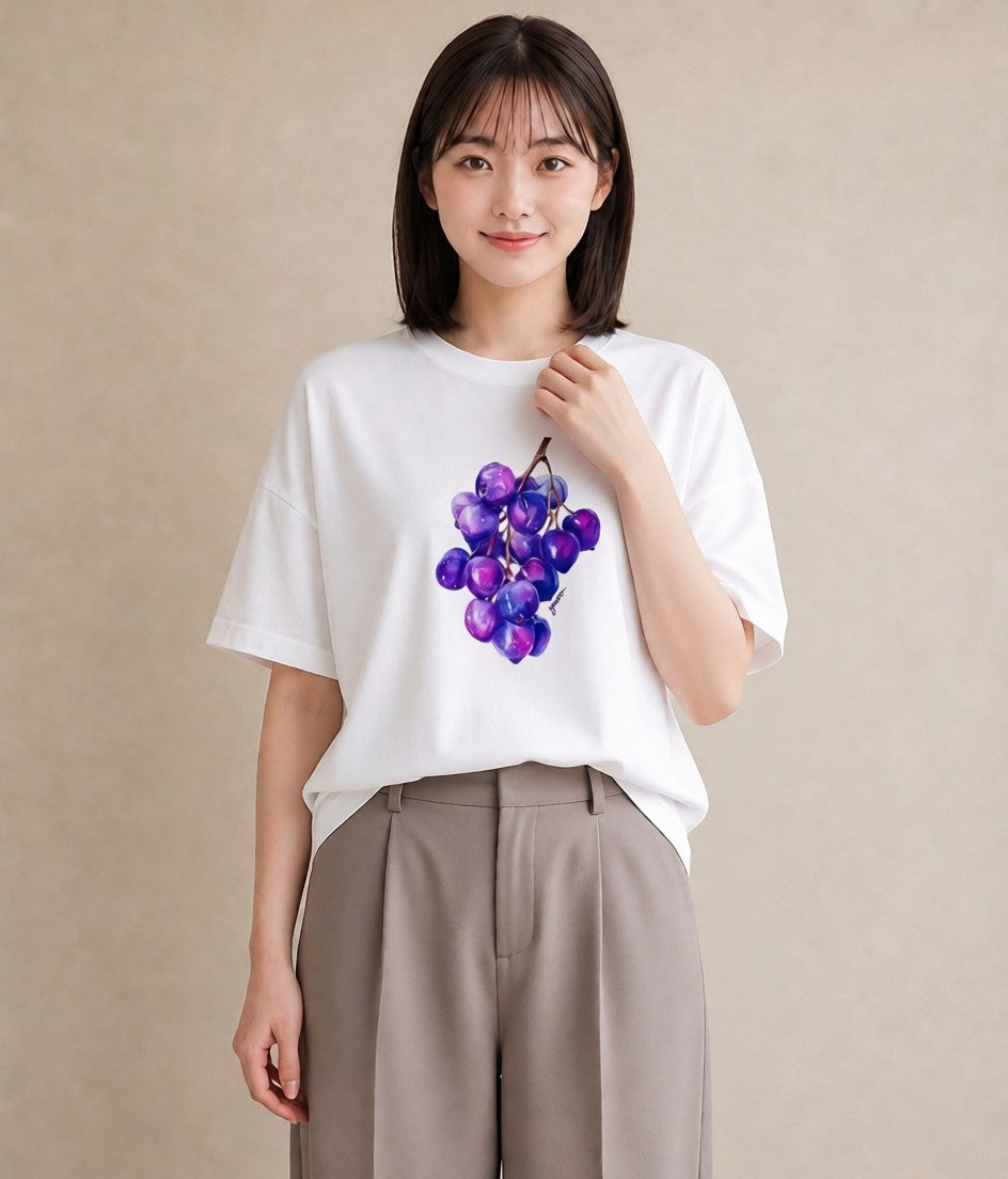 半袖Tシャツ レディース ブルーベリー 食べ物 フード イラスト ユニーク ペアコーデ 秋コーデ 白T YMAZO