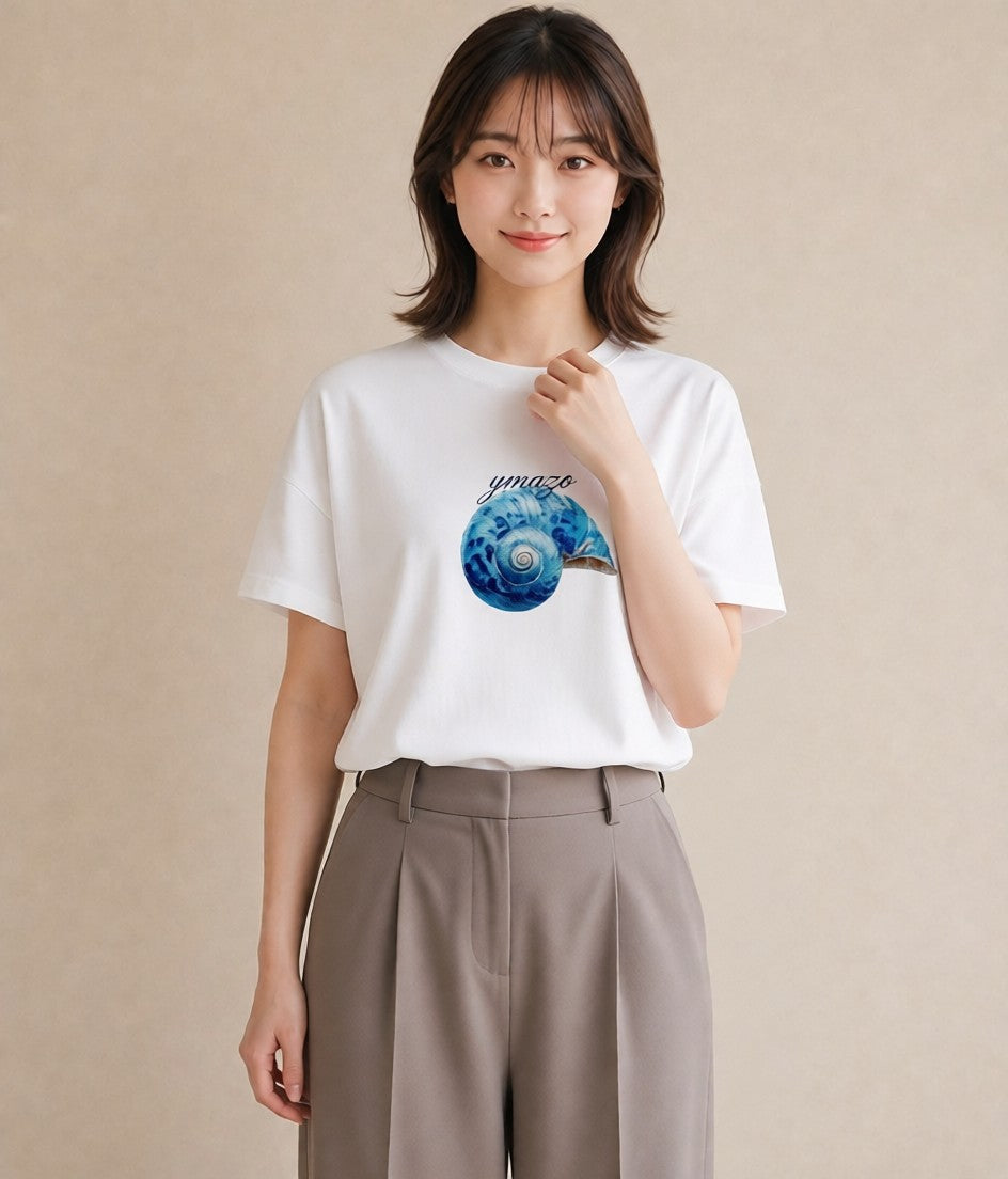 プリントTシャツ レディース 貝 海の生き物 海 イラスト ラフ 公園 ママ 白T YMAZO