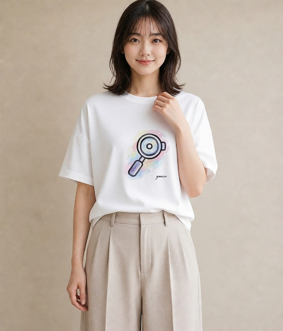Tシャツ レディース コーヒー カフェ 珈琲 イラスト フェミニン お出かけ 普段着 白T YMAZO