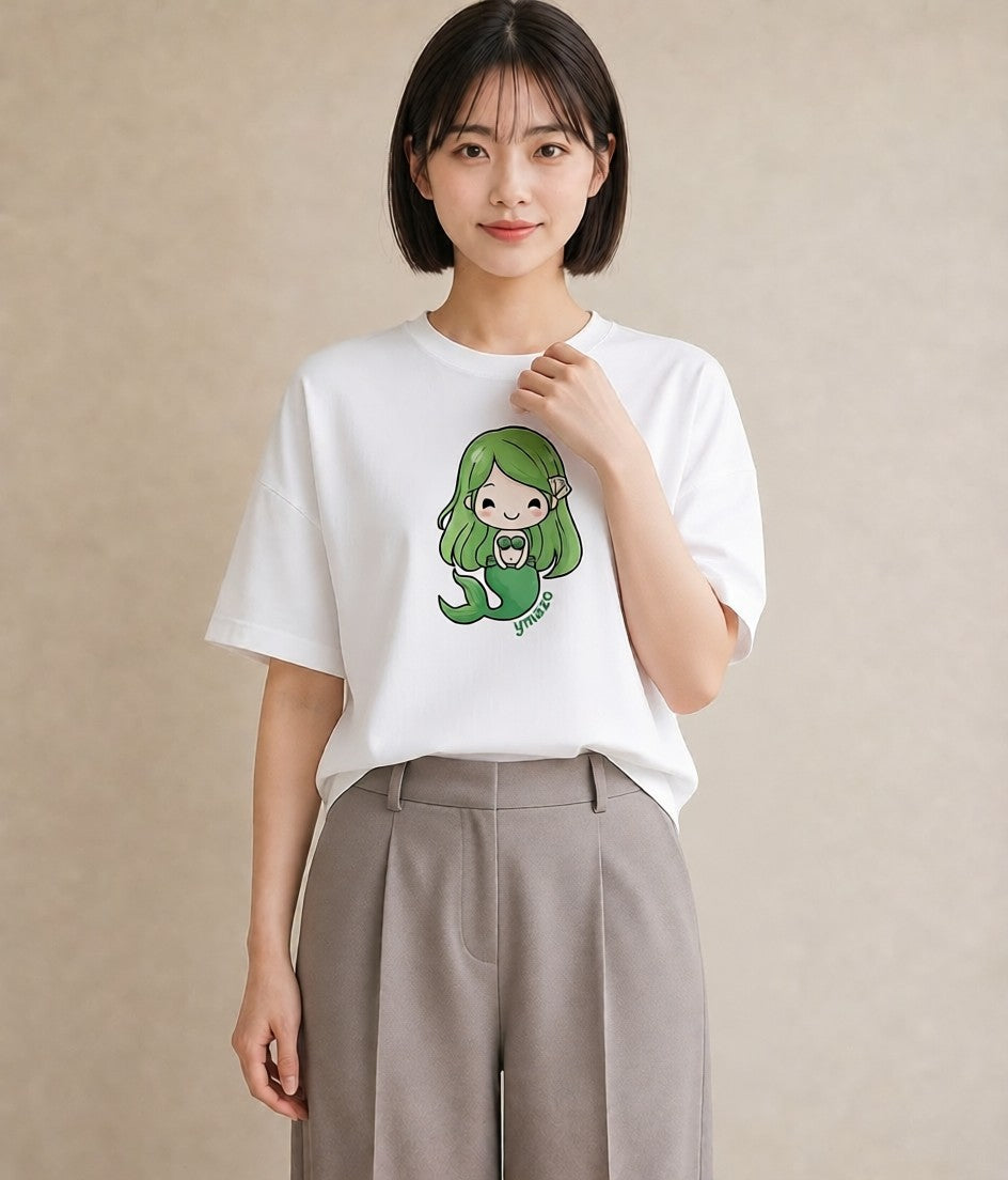 グラフィックTシャツ レディース 人魚 海の生き物 海 イラスト 韓国風 散歩 お出かけ 白T YMAZO
