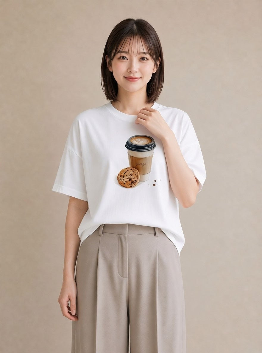 プリントTシャツ レディース エスプレッソ 食べ物 フード イラスト ゆるコーデ おしゃれギフト 社会人 白T YMAZO