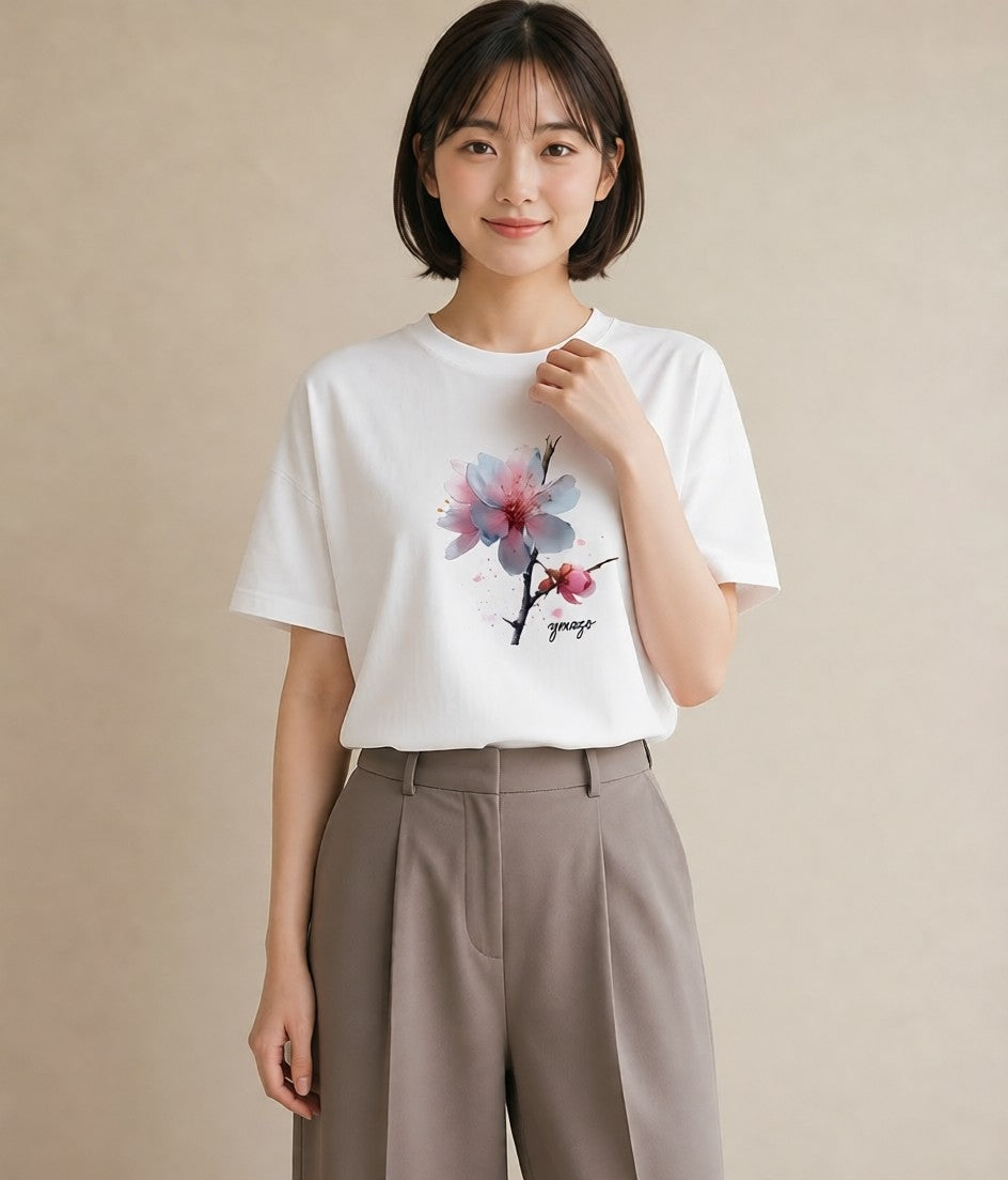 デザインTシャツ レディース さくら 桜 サクラ 花 花柄 イラスト 線画 ビーチ デイリーウェア 白T YMAZO