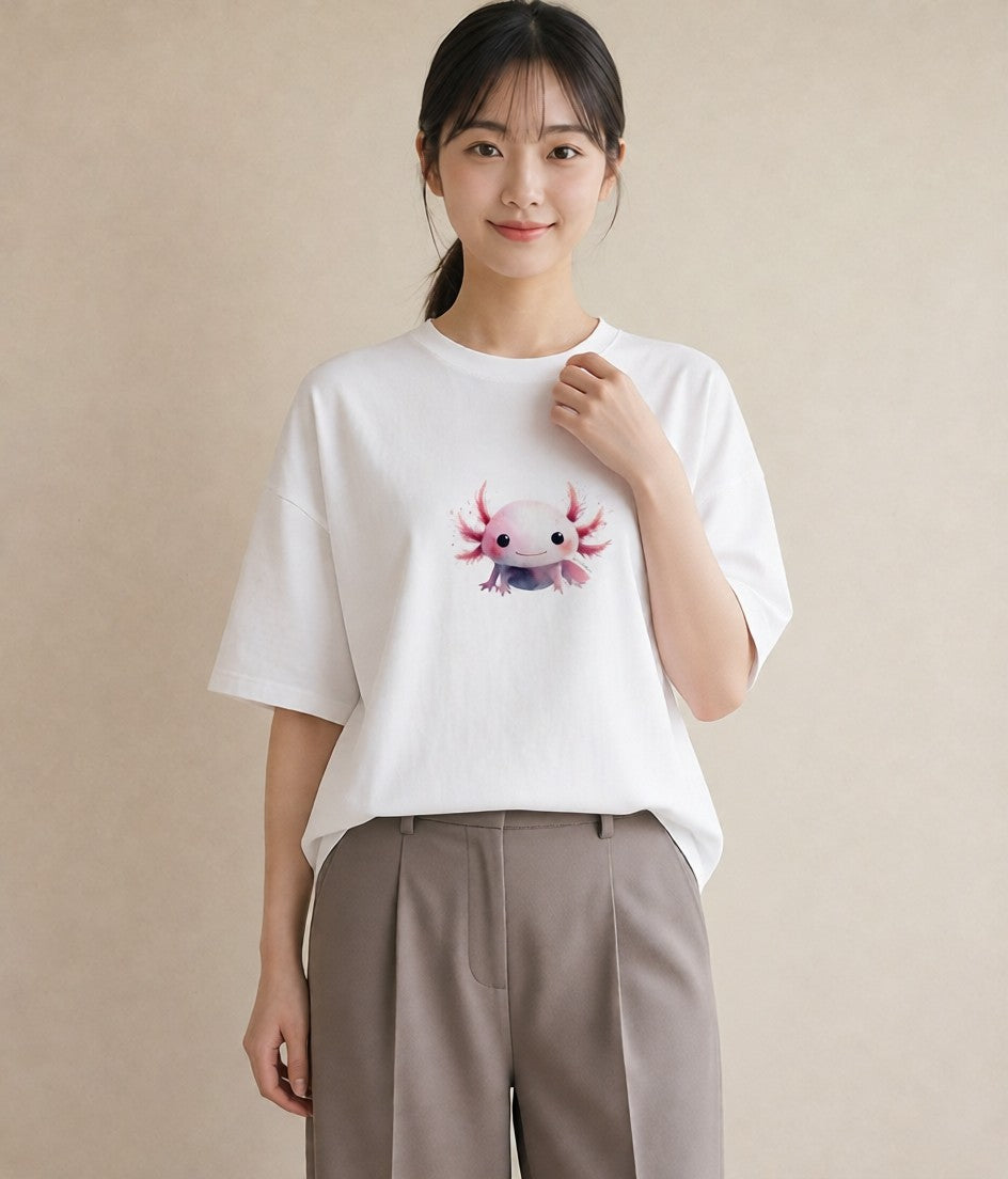 半袖Tシャツ レディース イカ 海の生き物 海 イラスト モード ビーチ デイリーウェア 白T YMAZO