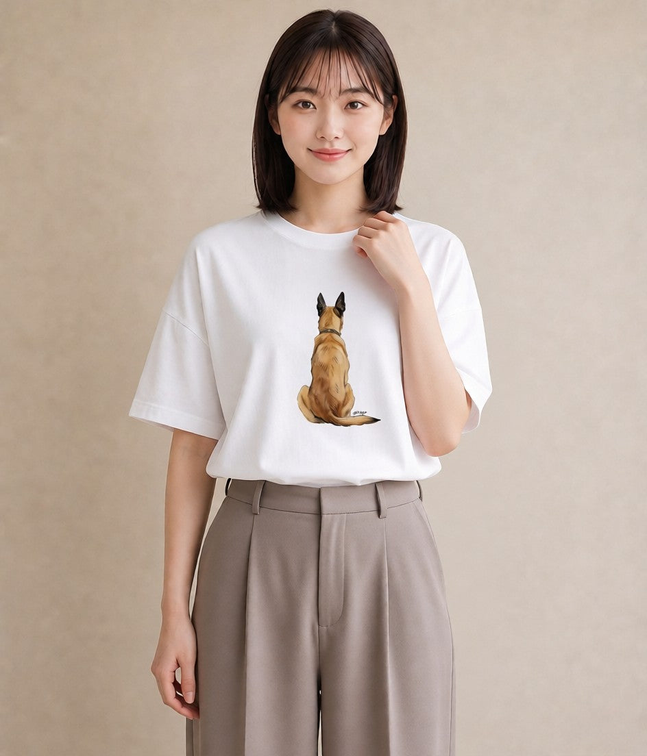 プリントTシャツ レディース ジャーマンシェパード 犬 いぬ イラスト シック 買い物 夏コーデ 白T YMAZO