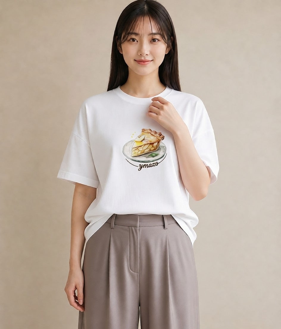 半袖Tシャツ レディース クロワッサン 食べ物 フード イラスト 抜け感 お出かけ 普段着 白T YMAZO