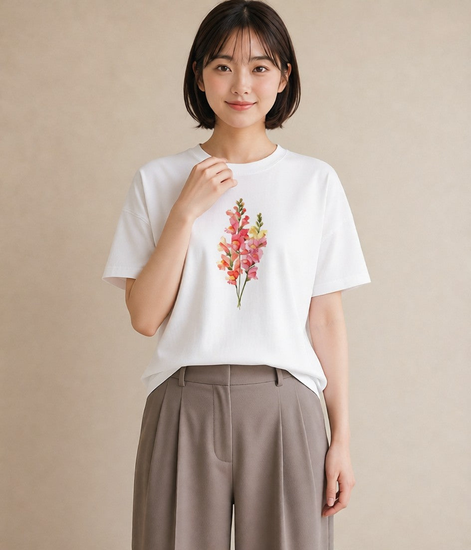 半袖Tシャツ レディース ポスト 野の花 レトロ ナチュラル アンティーク イラスト カジュアル 社会人 女性 白T YMAZO
