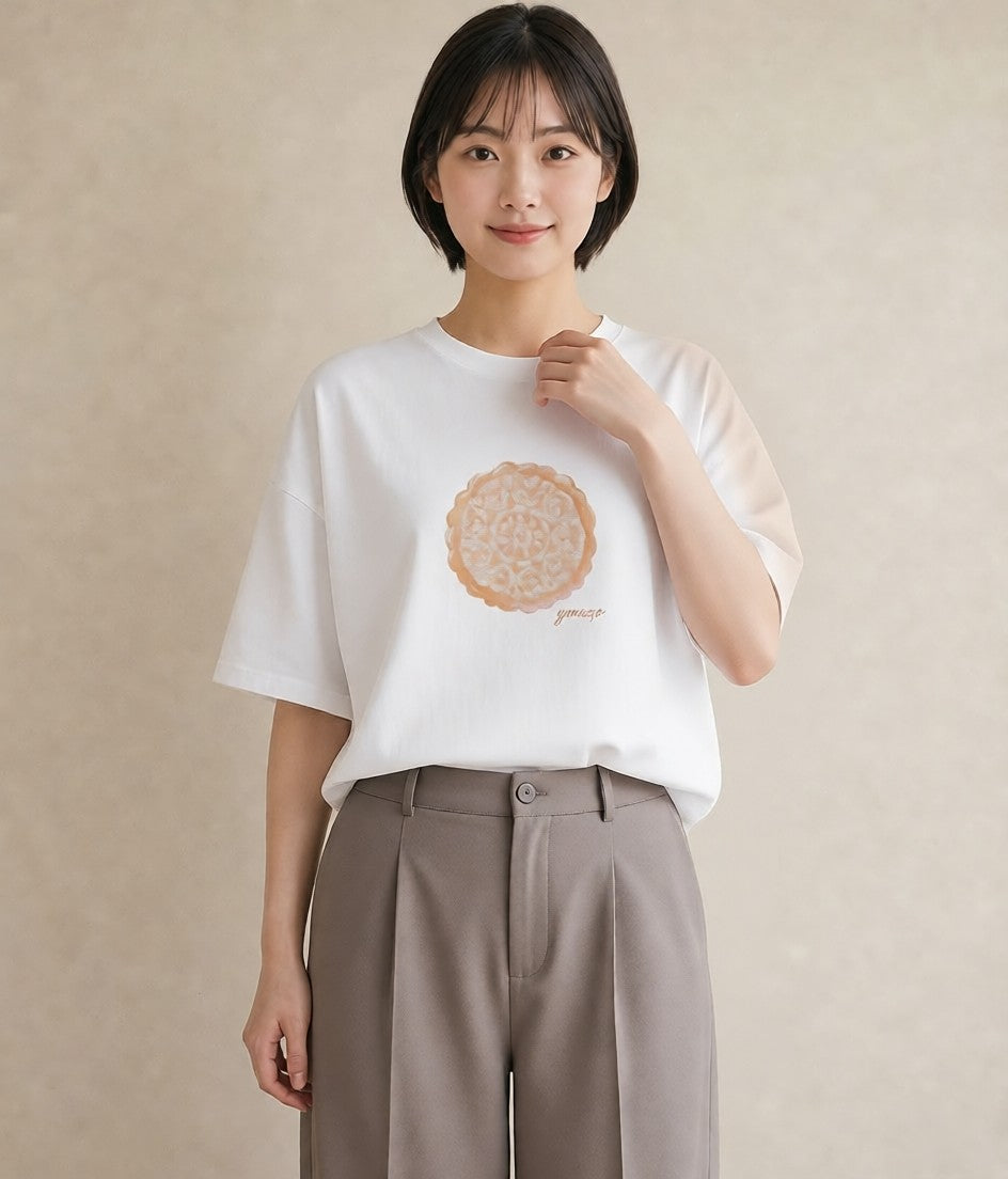 デザインTシャツ レディース パン 食べ物 フード イラスト ポップ 自分用 ルームウェア 白T YMAZO