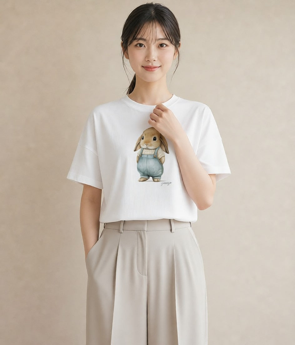 デザインTシャツ レディース ホーランドロップ ペット 動物 イラスト 水彩風 お出かけ 普段着 白T YMAZO