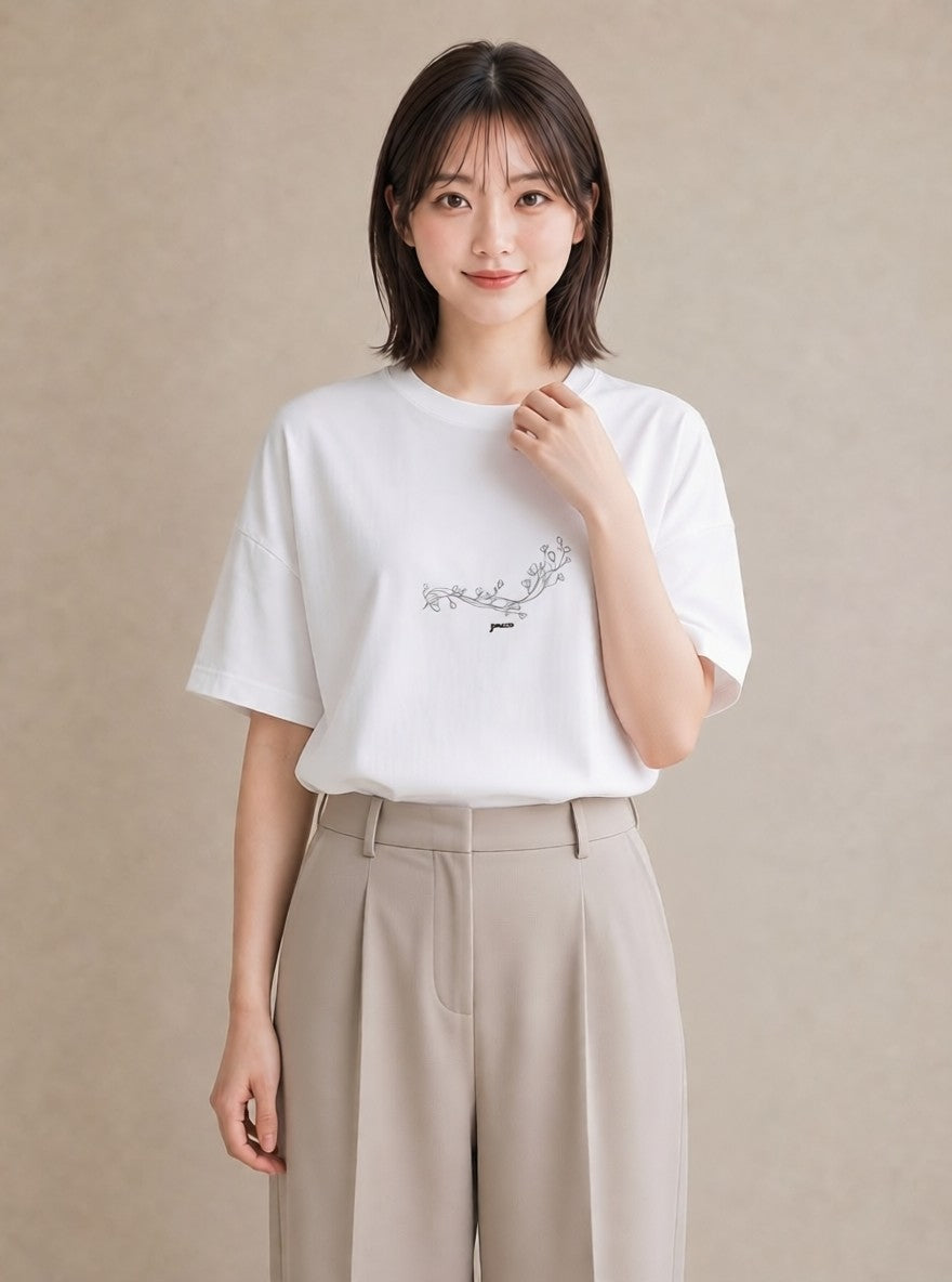 半袖Tシャツ レディース さくら 桜 桜の枝 イラスト 個性的 ビーチ デイリーウェア 白T YMAZO