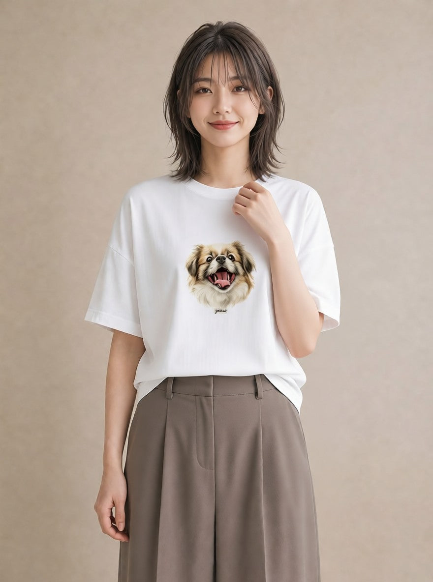 グラフィックTシャツ レディース 狆 犬 いぬ イラスト 休日コーデ 送別ギフト 通勤 白T YMAZO