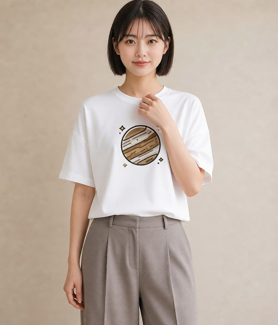 半袖Tシャツ レディース 惑星 星空 宇宙 イラスト レイヤード 友達ギフト 白T YMAZO