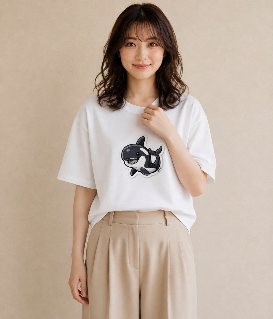 グラフィックTシャツ レディース クジラ 海の生き物 海 イラスト きれいめカジュアル 社会人 女性 白T YMAZO