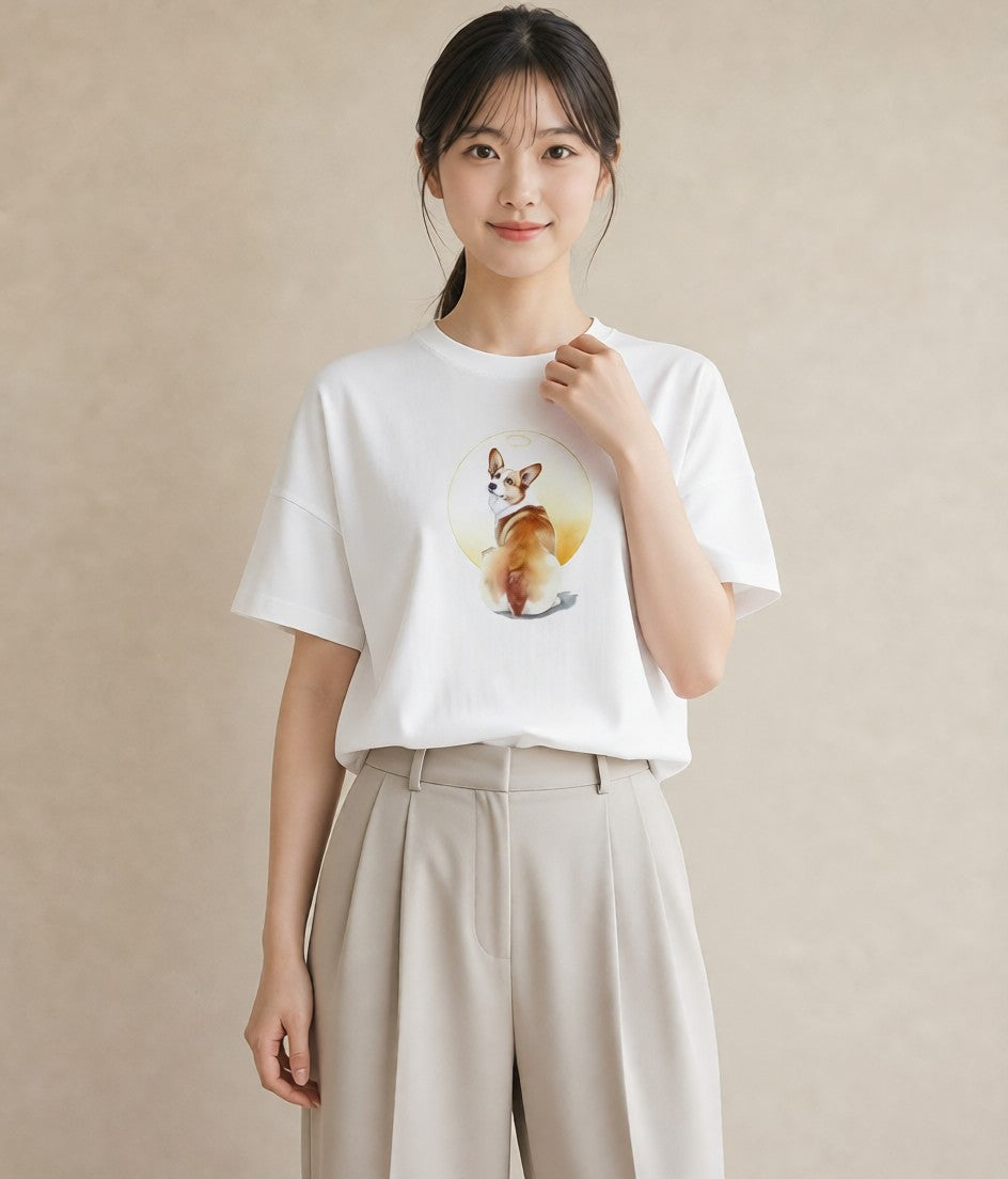 デザインTシャツ レディース ウェルシュコーギー コーギー 犬 いぬ イラスト 水彩風 女性向けギフト 散歩 白T YMAZO