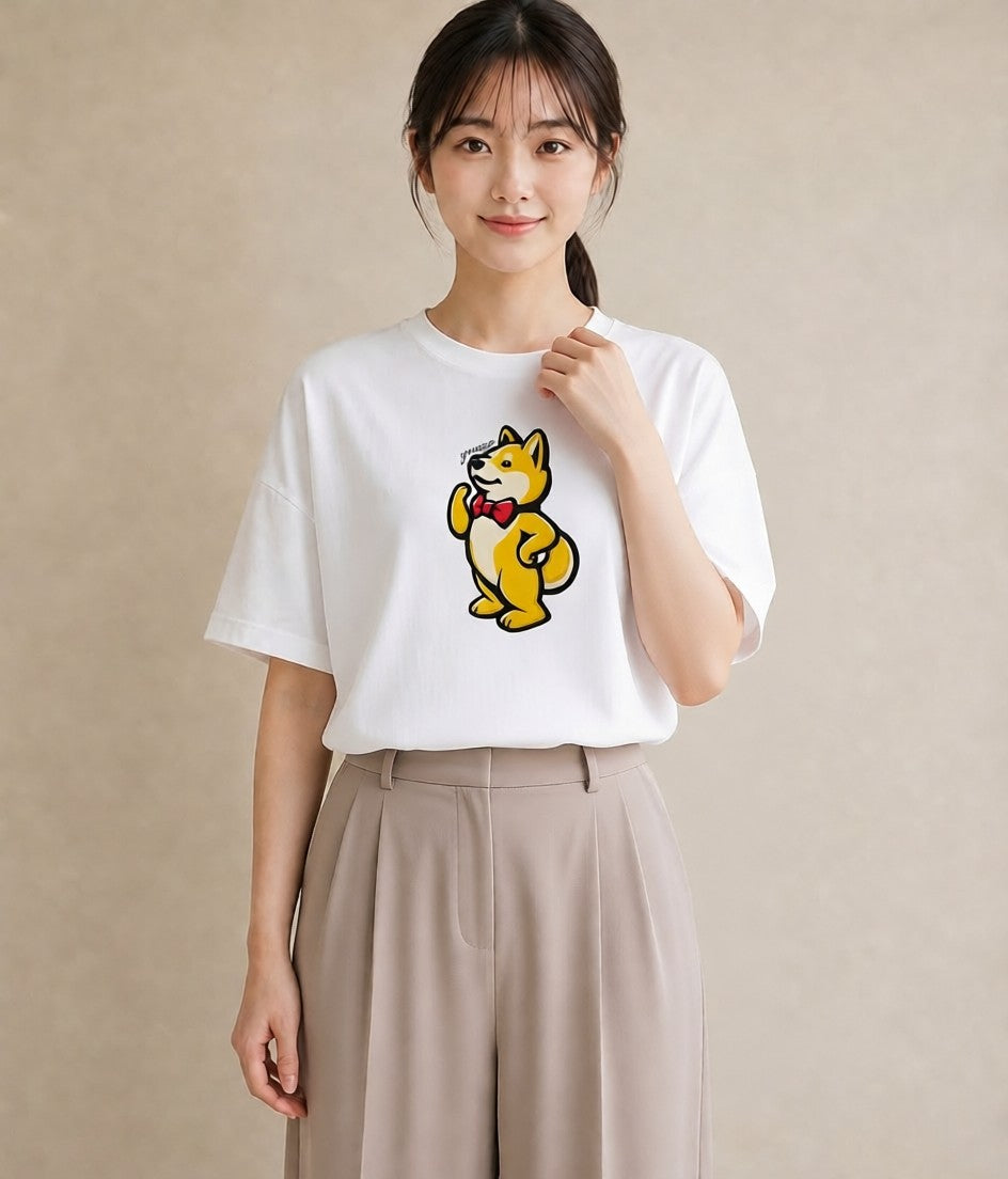 プリントTシャツ レディース 柴犬 しばいぬ 犬 いぬ イラスト 手描き風 在宅 公園 白T YMAZO