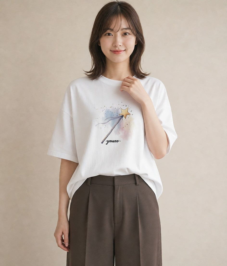 Tシャツ レディース 流れ星 星空 宇宙 イラスト ラフ デイリーウェア 休日 白T YMAZO