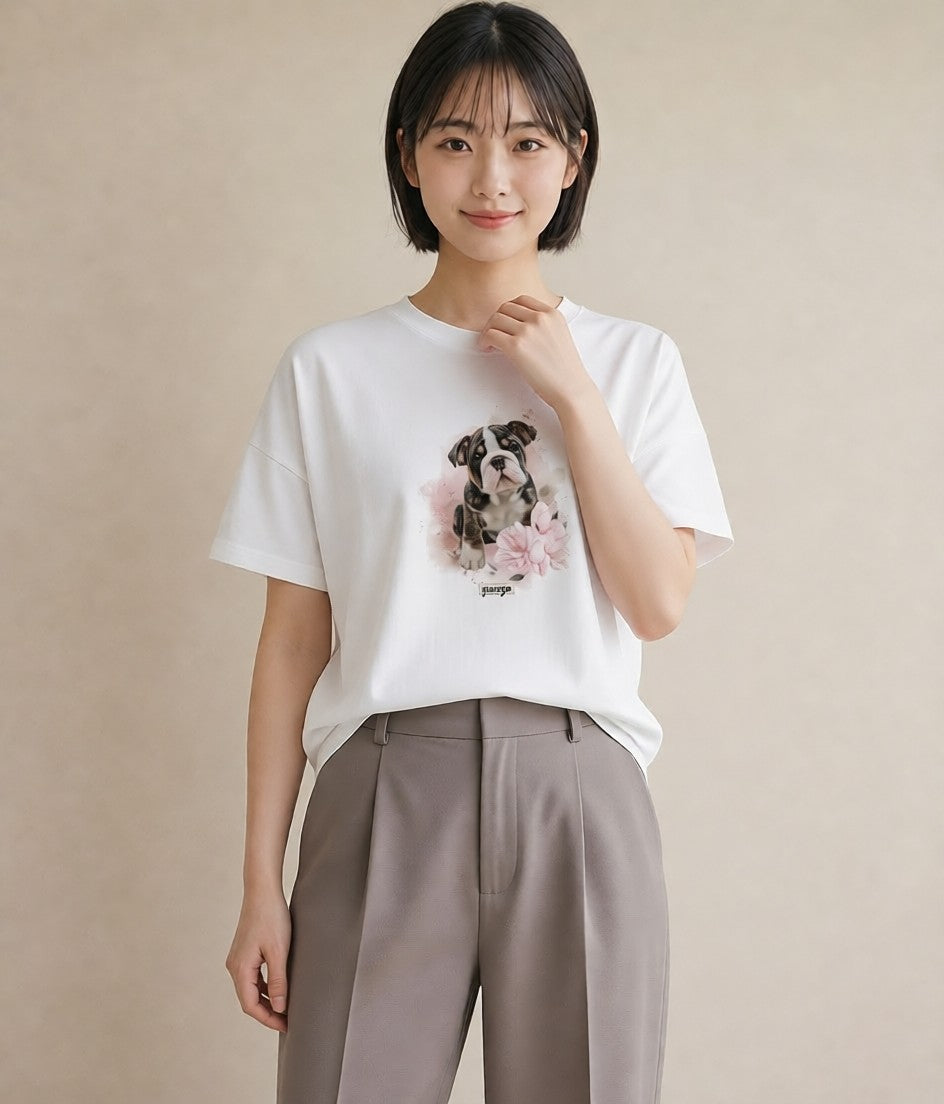 半袖Tシャツ レディース フレンチブルドッグ フレブル 犬 いぬ イラスト ラフカジュアル 春コーデ 姉妹 白T YMAZO