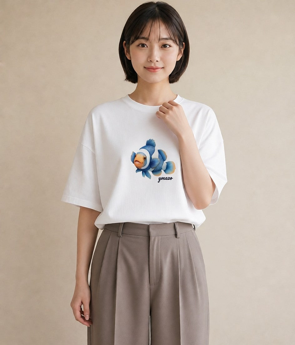 プリントTシャツ レディース 金魚 ペット 動物 イラスト ポップ 敬老の日 ホワイトデー 白T YMAZO