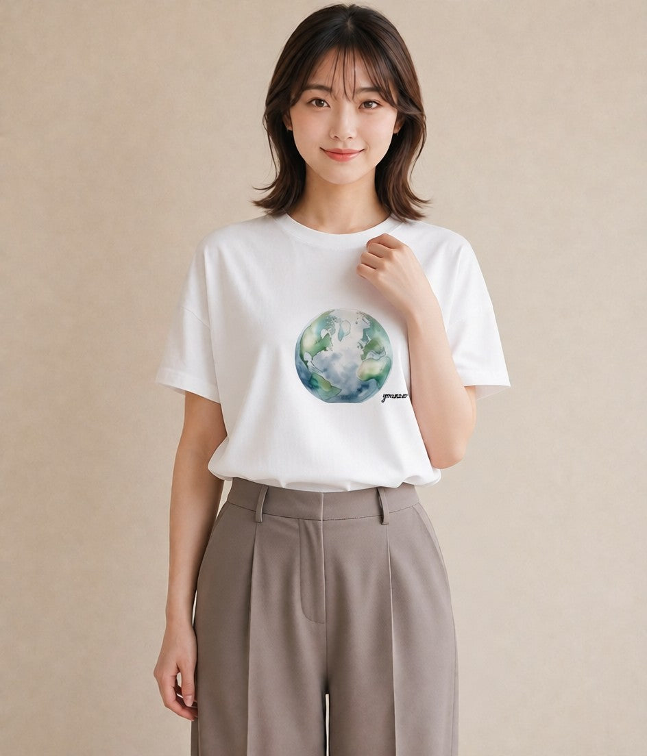 デザインTシャツ レディース プラネット 星空 宇宙 イラスト 北欧風 送別ギフト 通勤 白T YMAZO