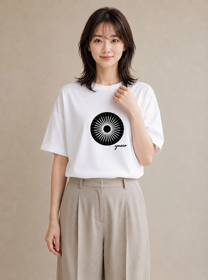 Tシャツ レディース 扇子 そよ風 ナチュラル アンティーク イラスト ポップ 社会人 女性 白T YMAZO