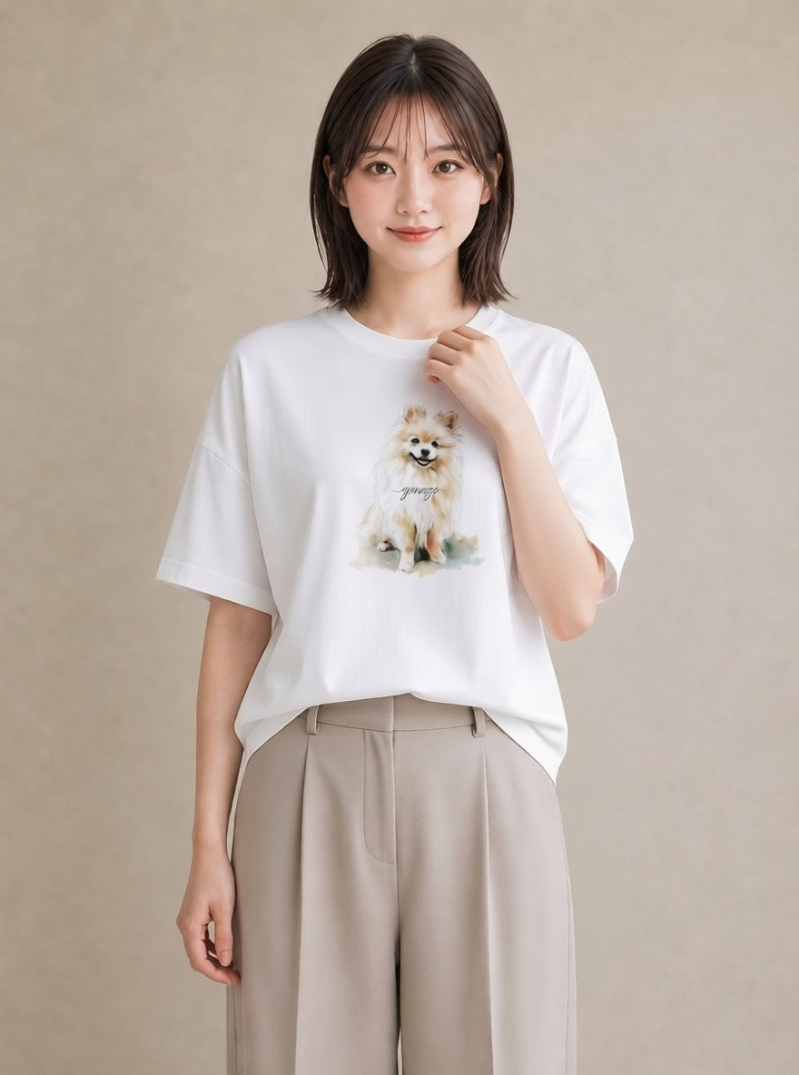 プリントTシャツ レディース いぬ 犬 ワンコ イラスト きれいめカジュアル 友達ギフト 部屋着 白T YMAZO