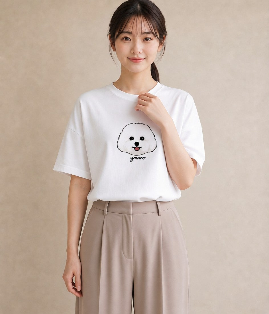 デザインTシャツ レディース ビションフリーゼ 犬 いぬ イラスト 韓国風 レイヤード 友達ギフト 白T YMAZO