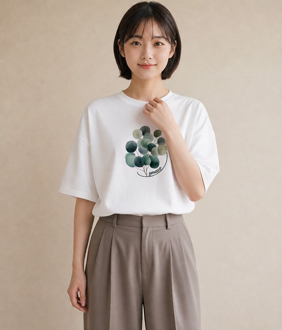 プリントTシャツ レディース 観葉植物 植物 ボタニカル イラスト 上品 自分用 ルームウェア 白T YMAZO