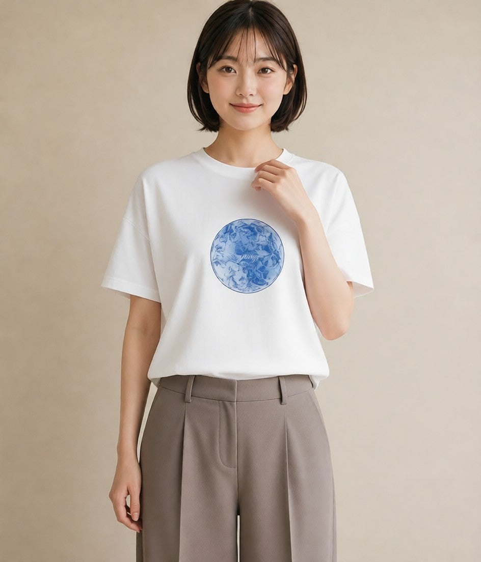 半袖Tシャツ レディース 獅子座 星空 宇宙 イラスト ゆるコーデ カフェ服 クリスマス 白T YMAZO