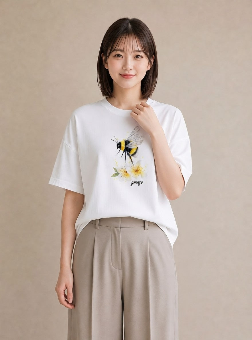 グラフィックTシャツ レディース ハニー 食べ物 フード イラスト 水彩風 女性 旅行用 白T YMAZO
