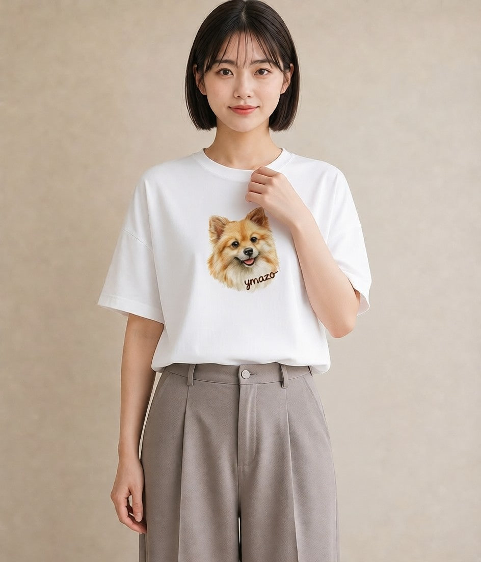 半袖Tシャツ レディース ポメラニアン ポメ 犬 いぬ イラスト ボタニカル 部屋着 女性向けギフト 白T YMAZO