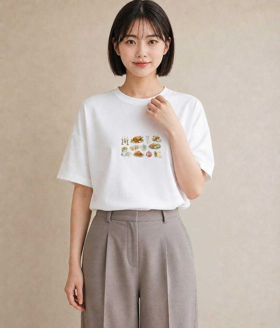 Tシャツ レディース 実り 植物 ボタニカル イラスト 水彩風 公園 ママ 白T YMAZO