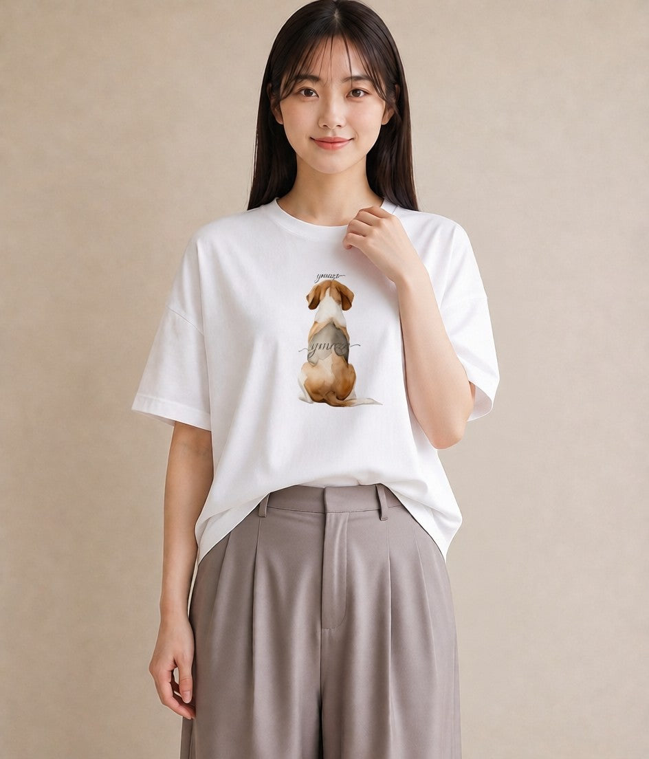 プリントTシャツ レディース ビーグル 犬 いぬ イラスト 北欧風 お出かけ 普段着 白T YMAZO