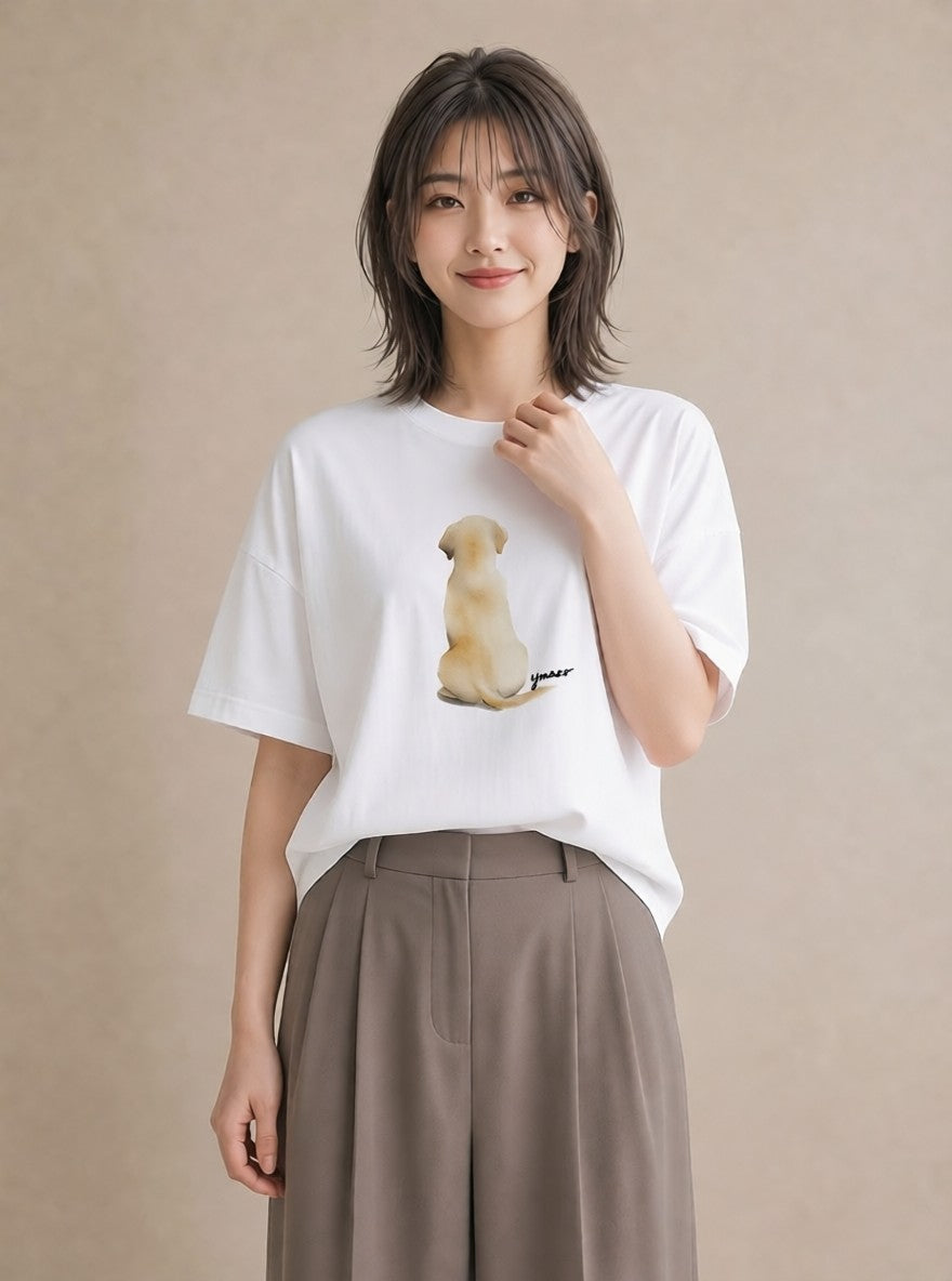 プリントTシャツ レディース ラブラドールレトリバー 犬 いぬ イラスト ヴィンテージ風 夏コーデ 通学 白T YMAZO