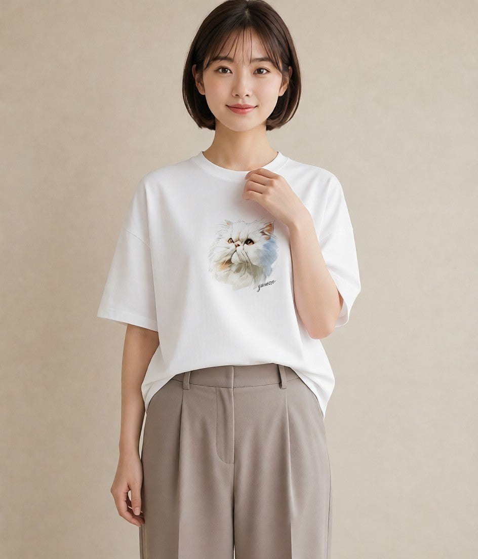 プリントTシャツ レディース ラグドール 猫 ねこ イラスト モード ギフト 母の日 白T YMAZO