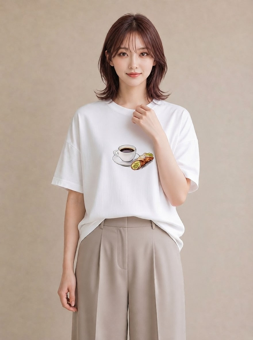 デザインTシャツ レディース ベーグル 食べ物 フード イラスト レトロ 母娘コーデ 自分用 白T YMAZO