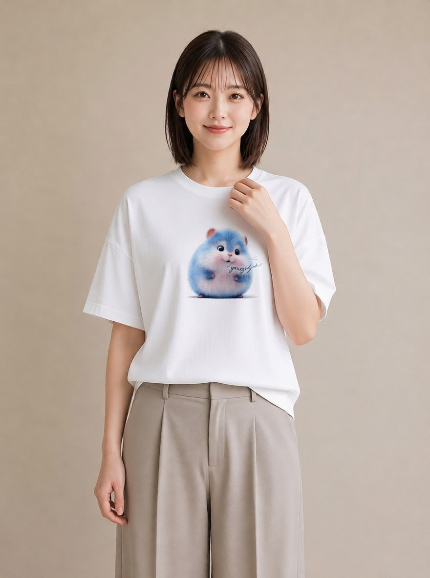 デザインTシャツ レディース ロボロフスキー ペット 動物 イラスト ヴィンテージ風 カジュアルコーデ 買い物 白T YMAZO