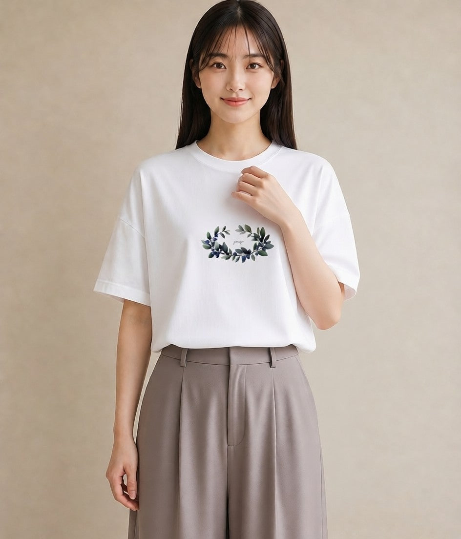 半袖Tシャツ レディース ブルーベリー 食べ物 フード イラスト 休日コーデ 普段着 週末コーデ 白T YMAZO