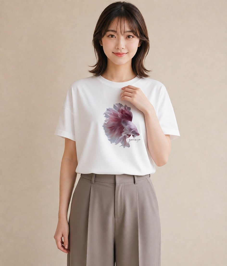 Tシャツ レディース ベタ ペット 動物 イラスト 旅行コーデ 送別ギフト 通勤 白T YMAZO