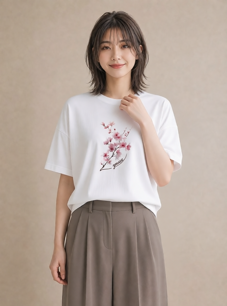 半袖Tシャツ レディース 梅 花 花柄 イラスト クリスマス 旅行 白T YMAZO