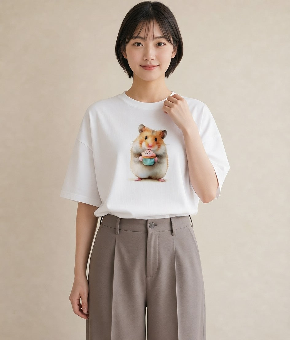 グラフィックTシャツ レディース モルモット ペット 動物 イラスト ユニーク 在宅 公園 白T YMAZO