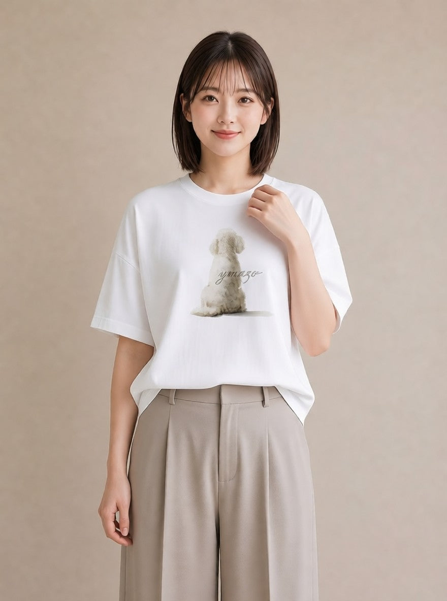 プリントTシャツ レディース 老犬 犬 いぬ イラスト 友達ギフト 部屋着 白T YMAZO
