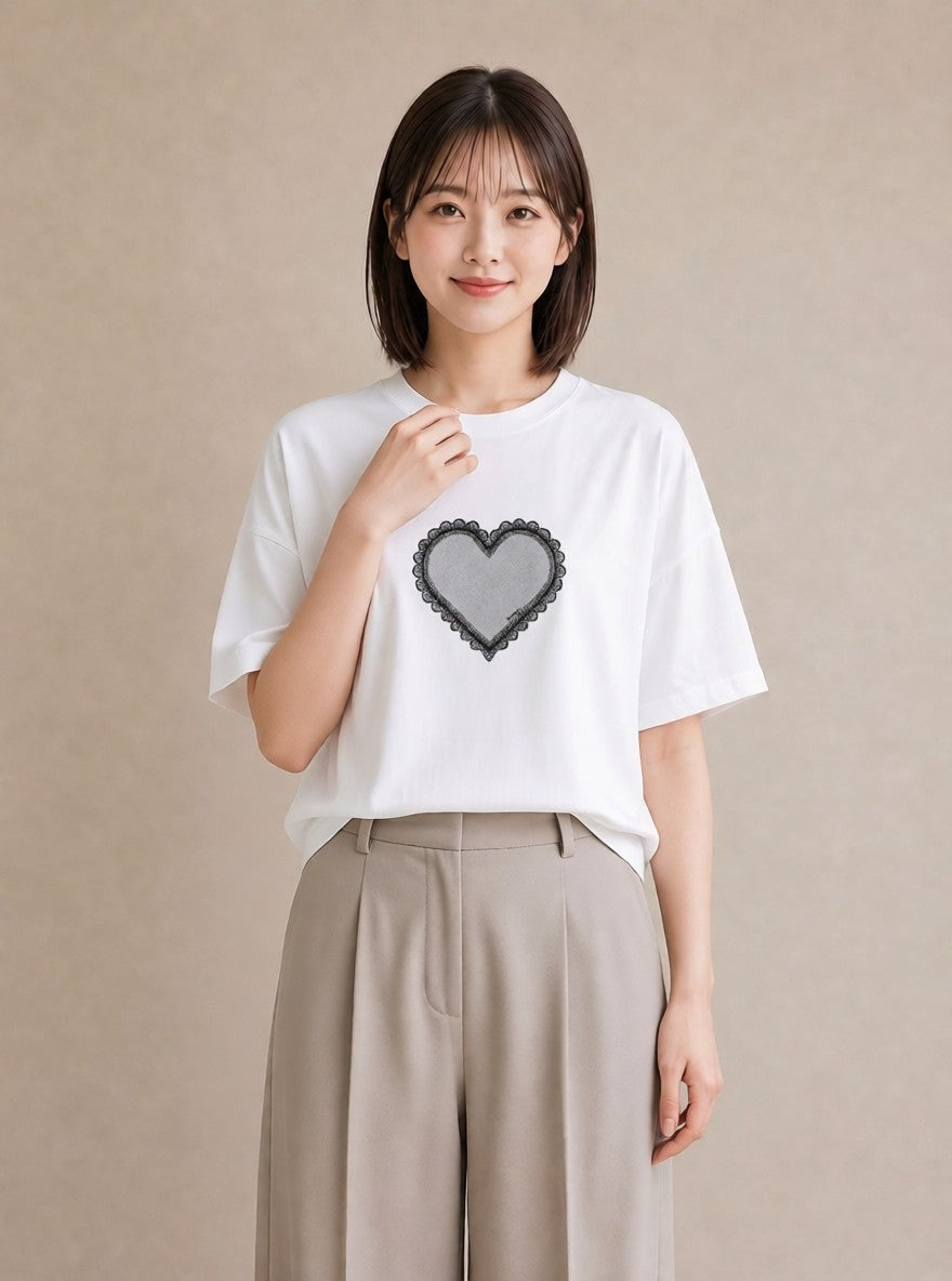 デザインTシャツ レディース レースハンカチ レース ハンカチ ナチュラル アンティーク イラスト 抜け感 カジュアルコーデ 買い物 白T YMAZO