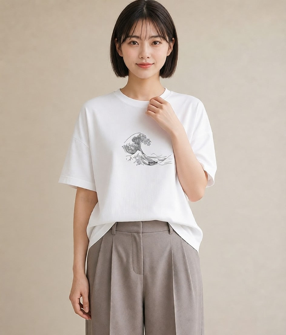 デザインTシャツ レディース 海 リゾート 夏 イラスト 北欧風 春コーデ 姉妹 白T YMAZO
