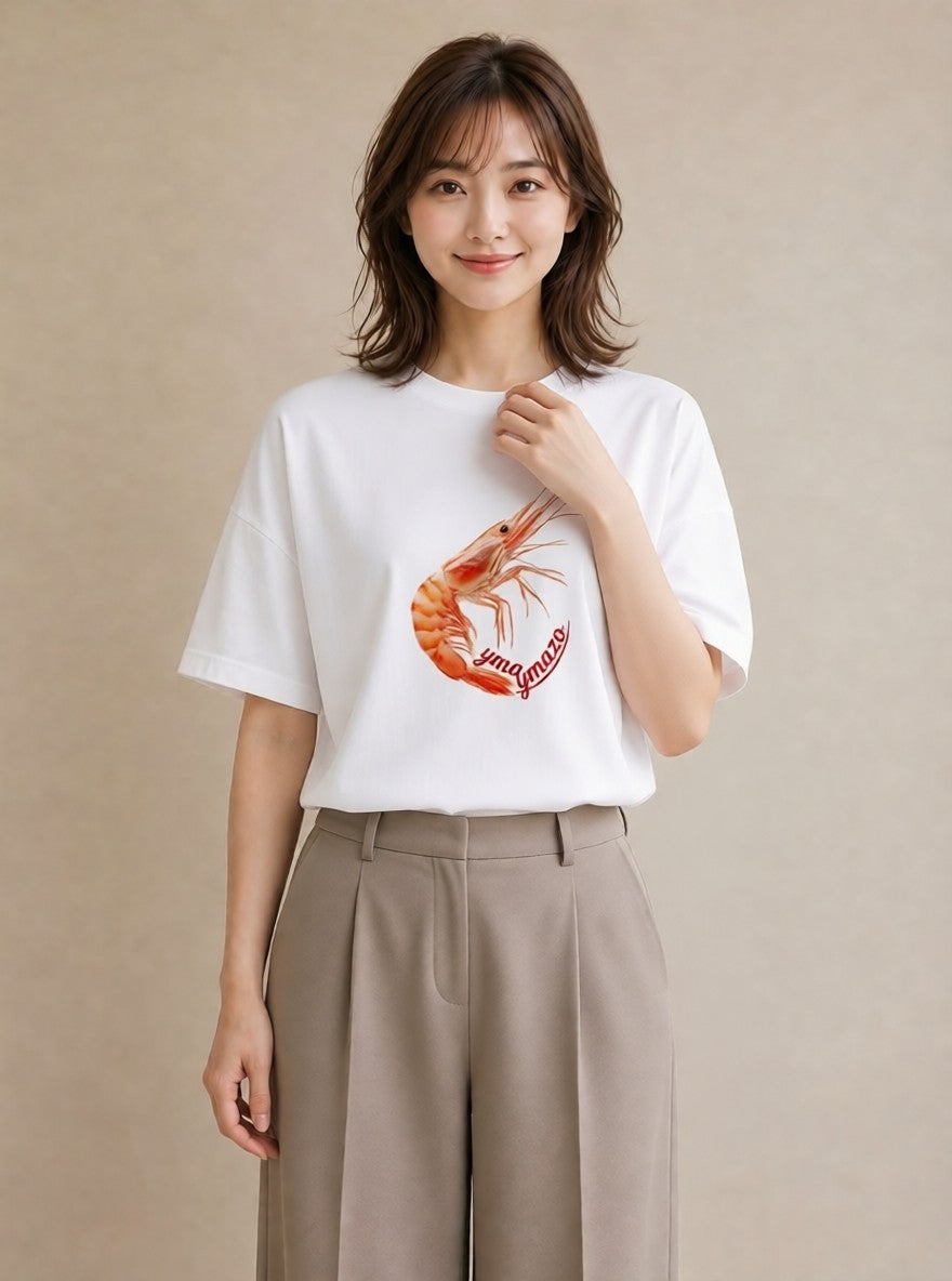 Tシャツ レディース エビ 海の生き物 海 イラスト アート風 お揃い 親子 白T YMAZO