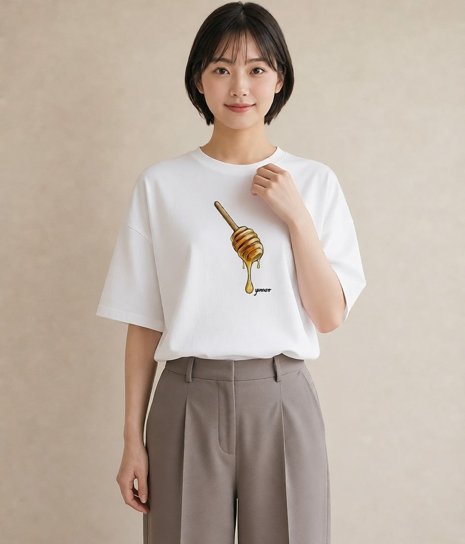 プリントTシャツ レディース はちみつ 食べ物 フード イラスト 春コーデ 姉妹 白T YMAZO