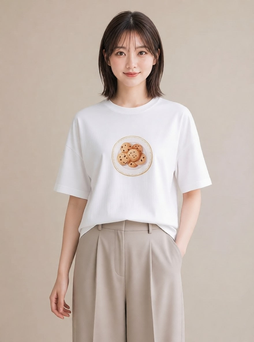 Tシャツ レディース マフィン 食べ物 フード イラスト レトロ 社会人 女性 白T YMAZO