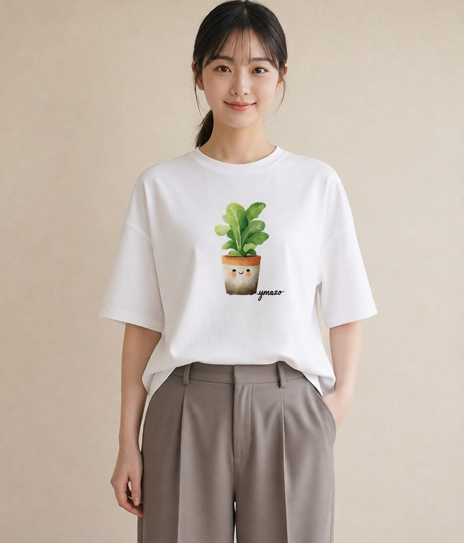Tシャツ レディース 多肉植物 植物 ボタニカル イラスト 韓国風 母の日 ビーチ 白T YMAZO