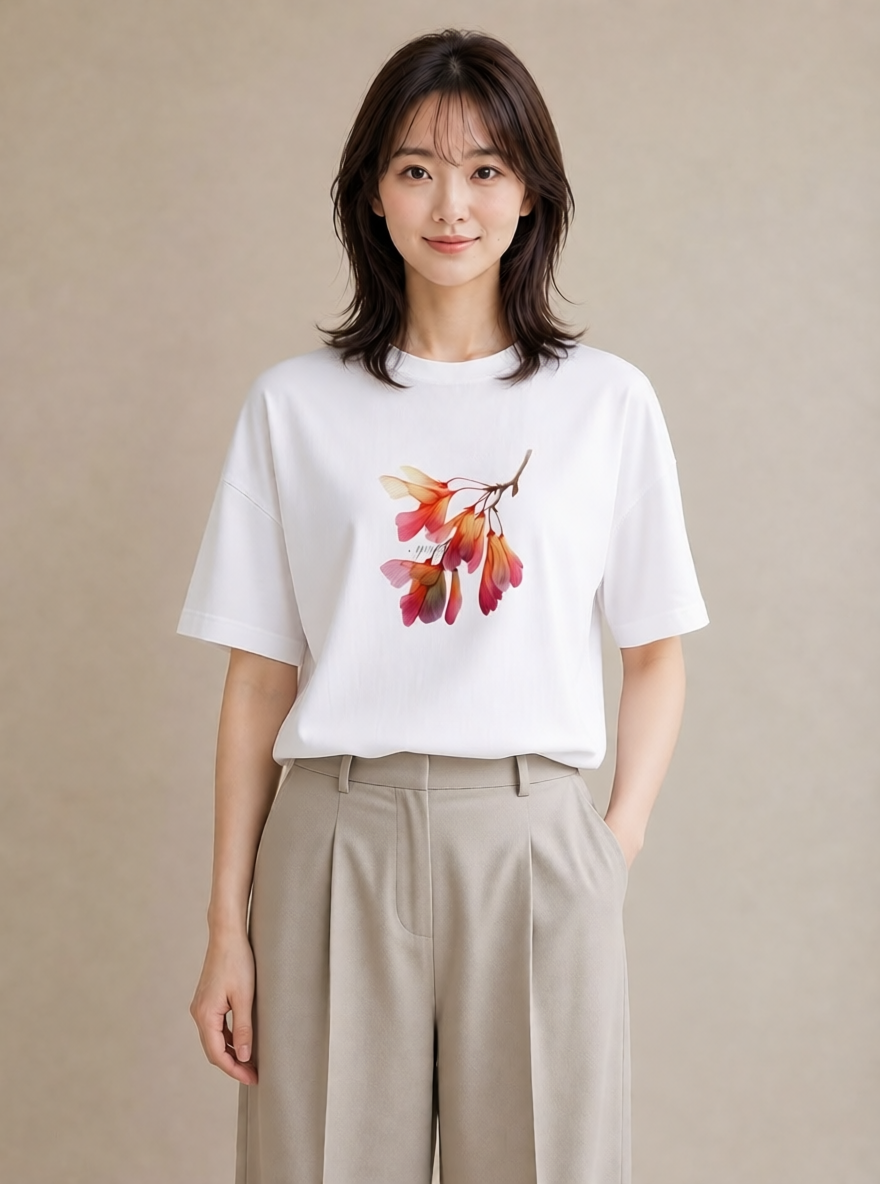 Tシャツ レディース 彼岸花 花 花柄 イラスト 上品 通学 誕生日プレゼント 白T YMAZO